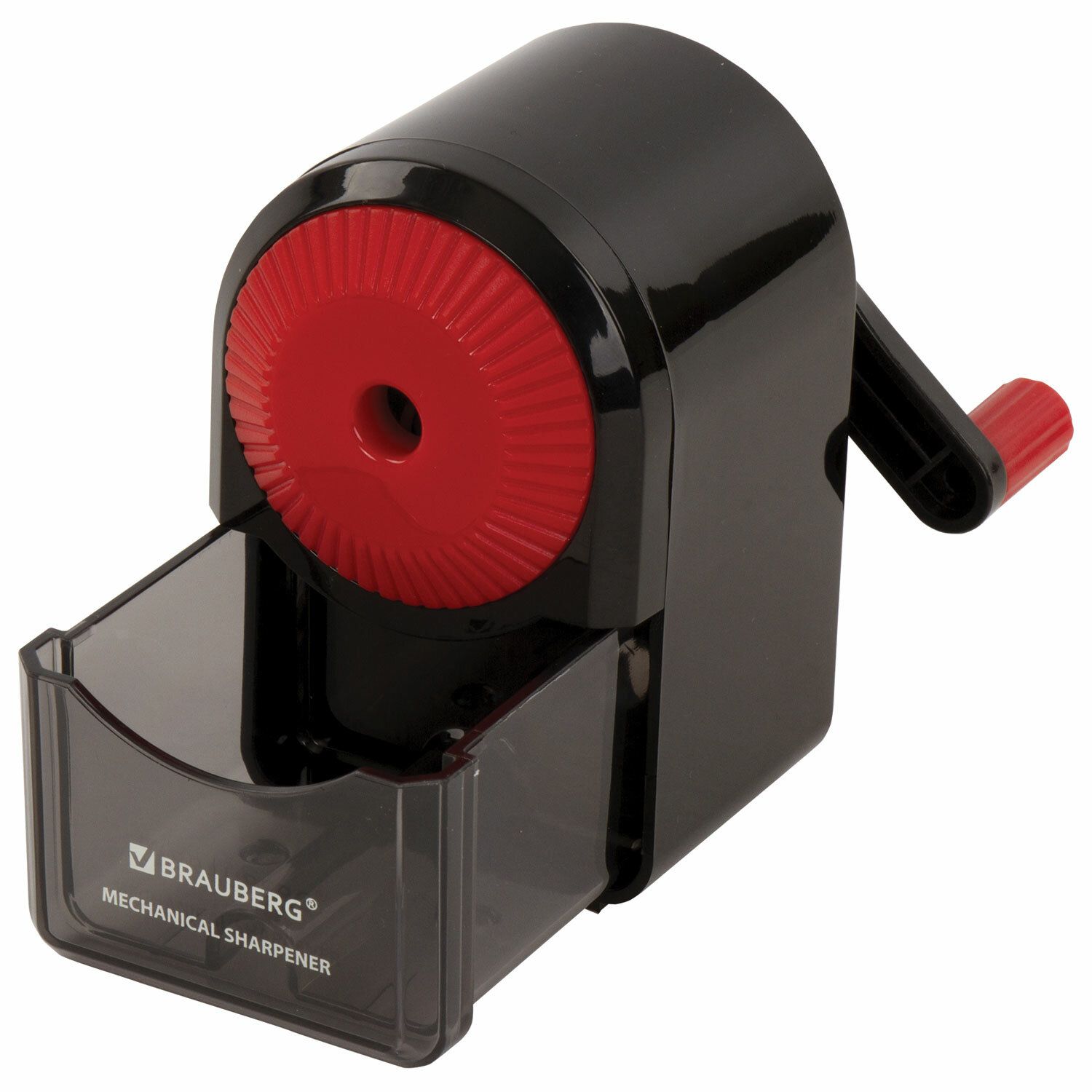 Точилка механическая BRAUBERG "ULTRA", для чернографитных и цветных карандашей, крепление к столу, корпус черный с красным, 228626