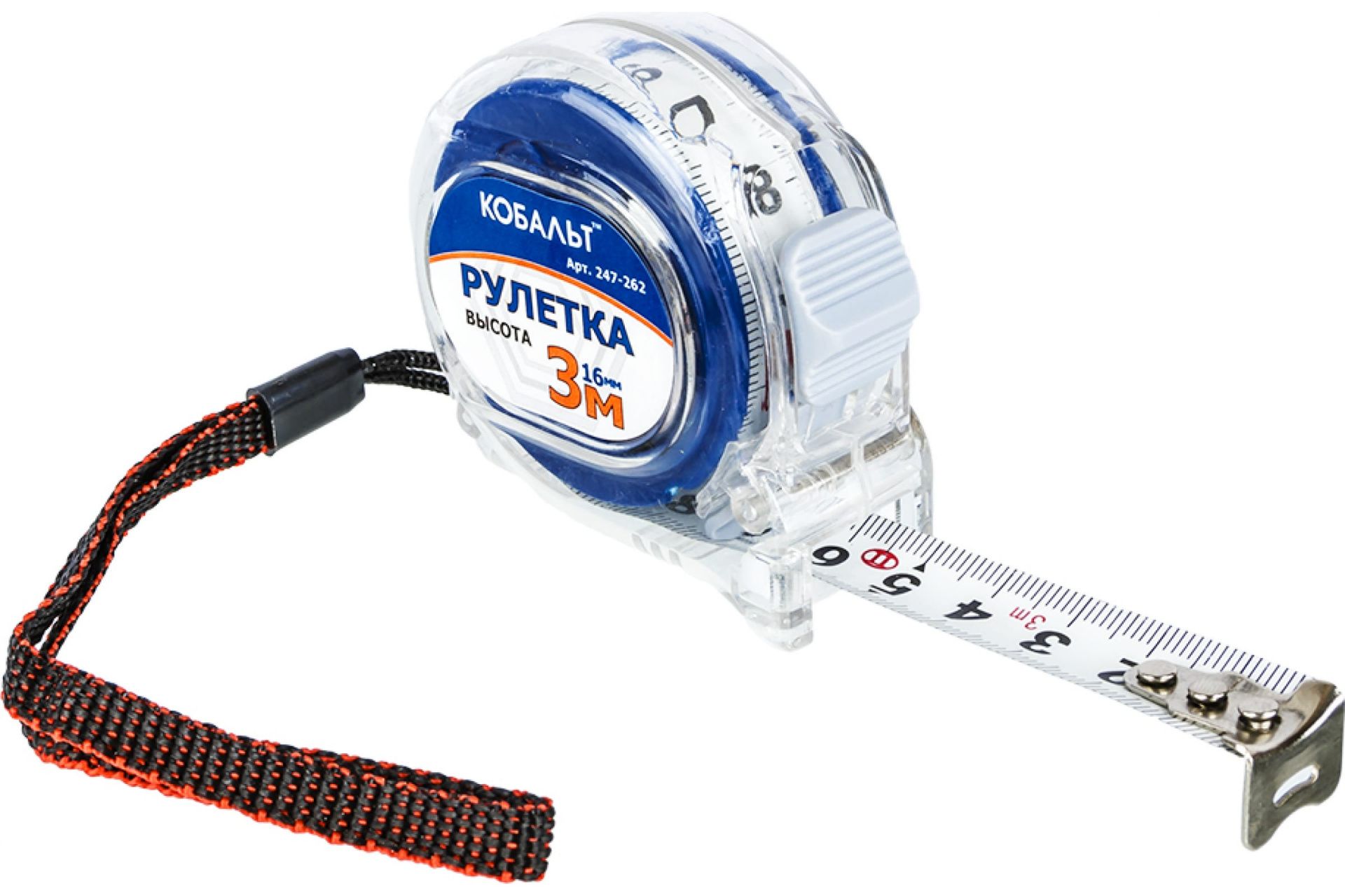 Рулетка Высота 3м x 16мм прозрачный корпус КОБАЛЬТ