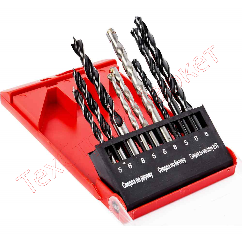 Набор сверл RedVerg по металлу/бетону/дереву 9 шт, 5-6-8 мм(501081)