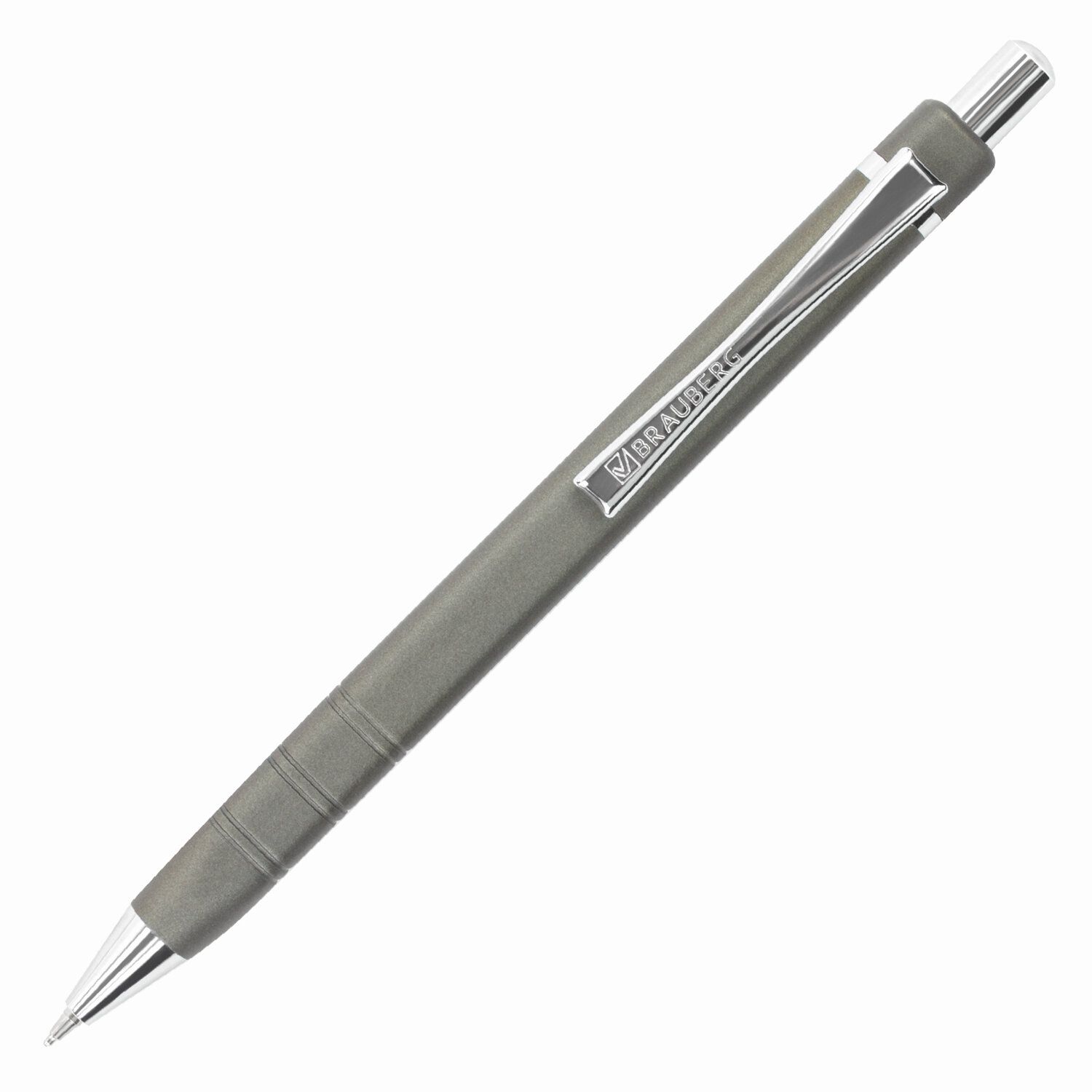 Ручка подарочная шариковая BRAUBERG Opus, СИНЯЯ, корпус серый с хромированными деталями, линия письма 0,5 мм, 143493