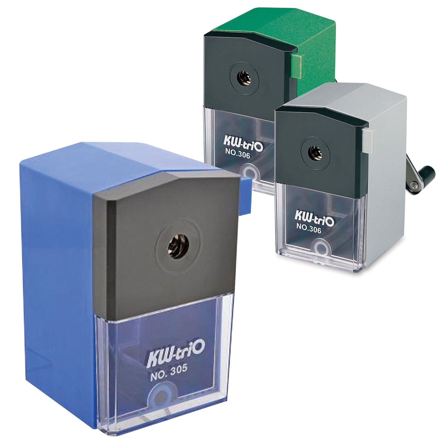 Точилка механическая KW-trio, металлический механизм, пластиковый корпус, ассорти (синяя, зеленая, серая), 305A, -305A