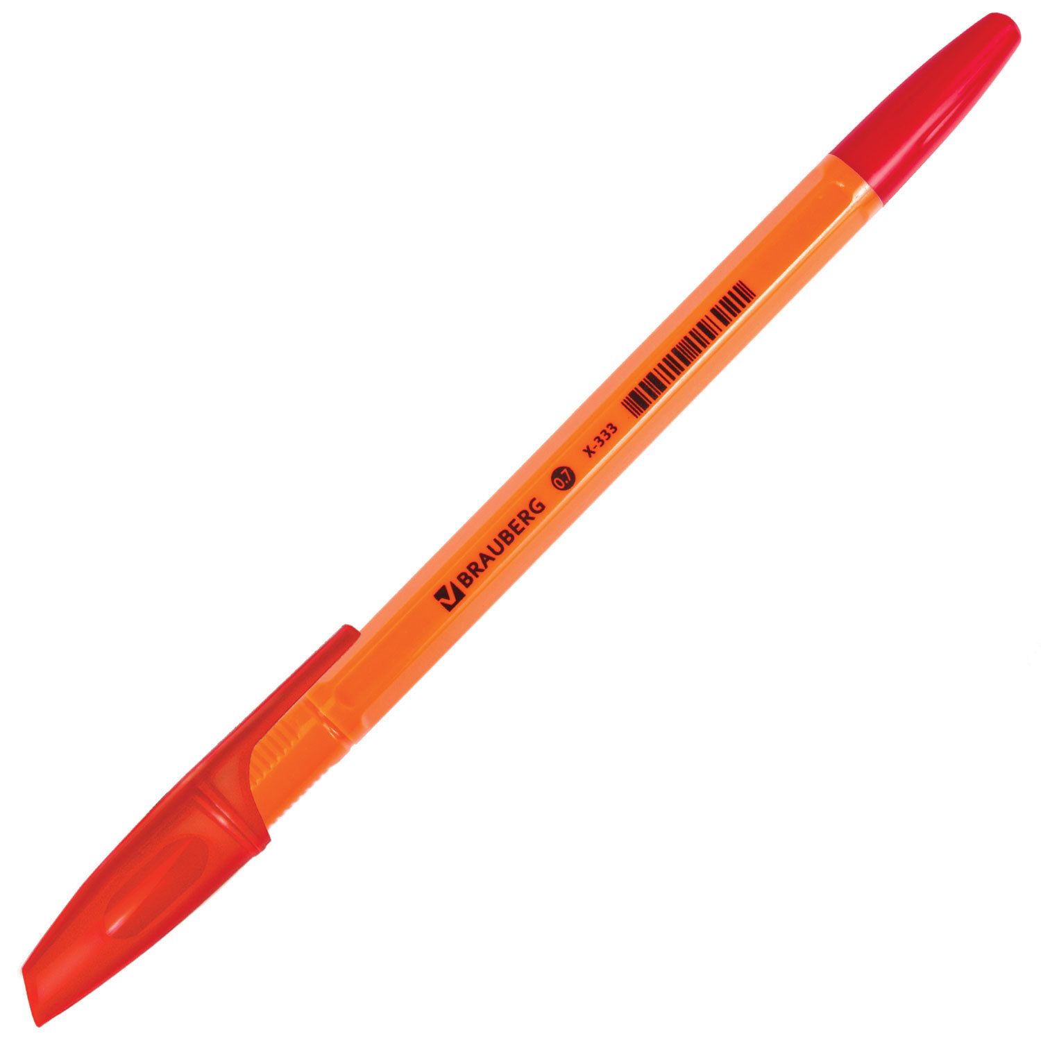 Ручка шариковая BRAUBERG "X-333 Orange", КРАСНАЯ, корпус оранжевый, узел 0,7 мм, линия письма 0,35 мм, 142411