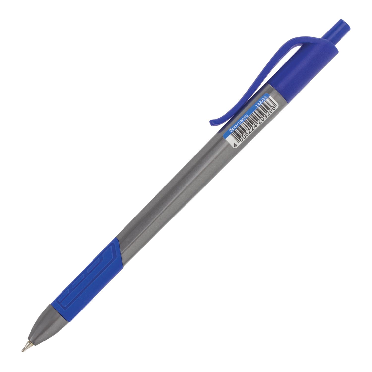 Ручка шариковая масляная автоматическая BRAUBERG "Extra Glide R-Grip Grey", СИНЯЯ, узел 0,7 мм, линия письма 0,35 мм, 142931