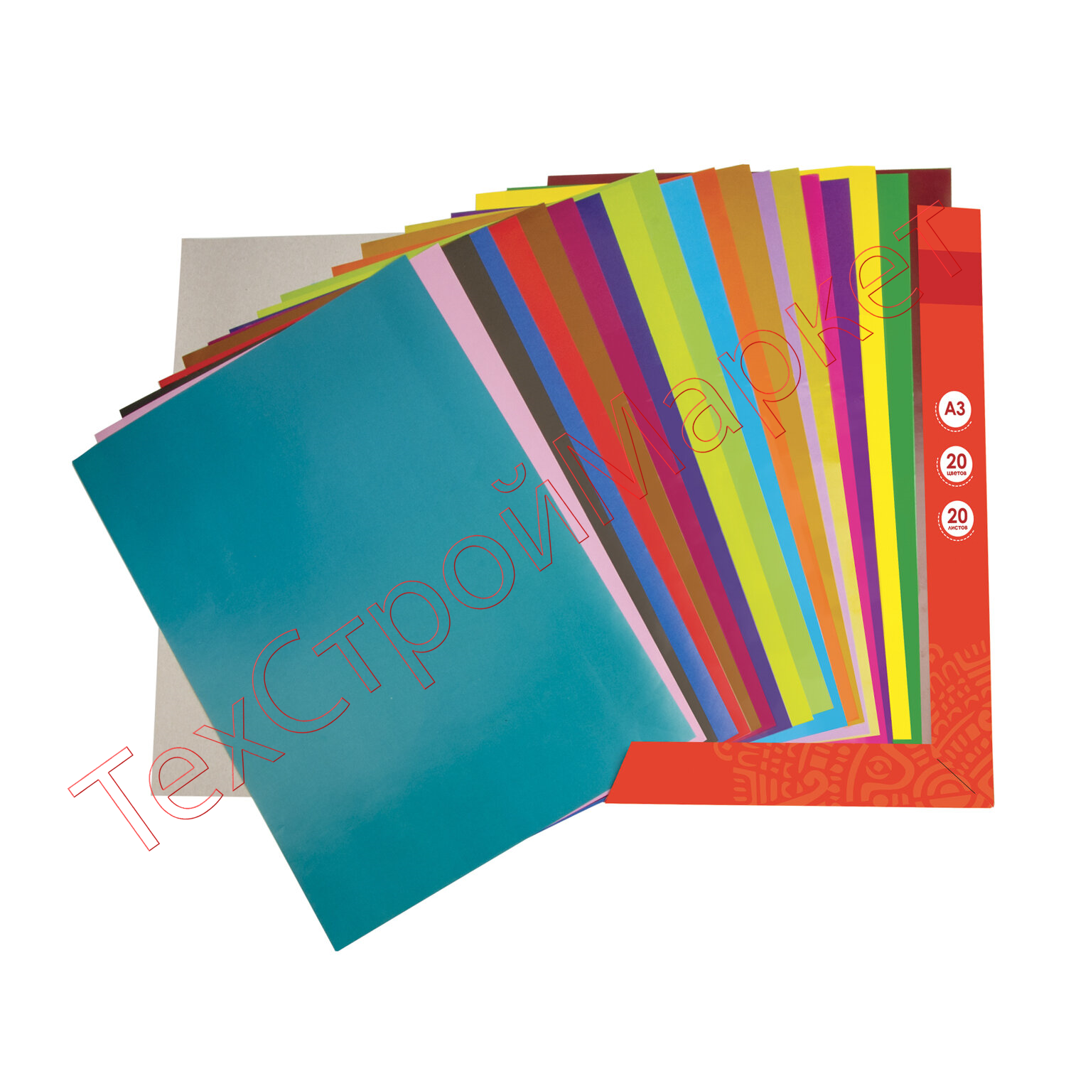 Цветная бумага БОЛЬШОГО ФОРМАТА (297х420 мм), А3, мелованная, 20 цветов, папка, ОСТРОВ СОКРОВИЩ, 129546