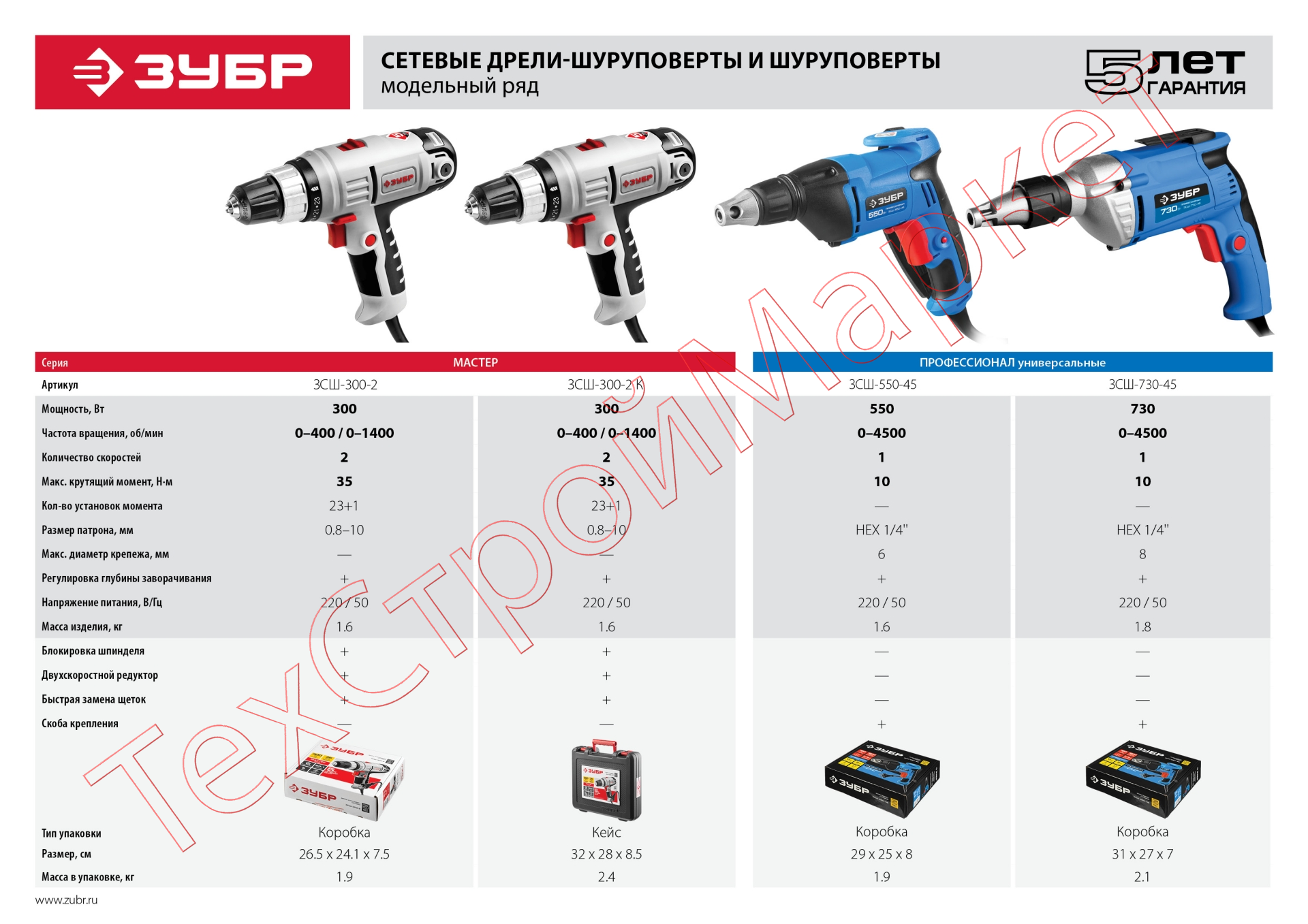 Шуруповерт электрический ЗУБР ЗСШ-550-45