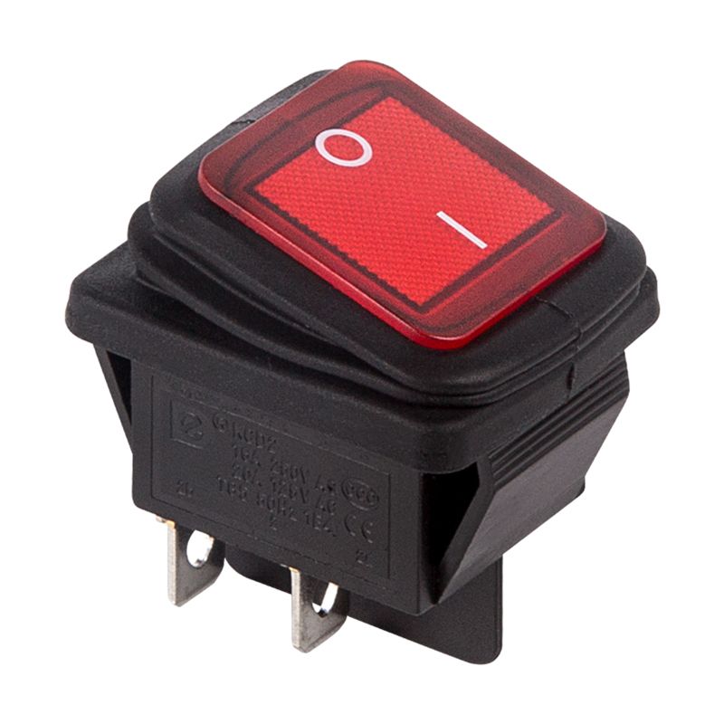 Выключатель клавишный 250V 15А (4с) ON-OFF красный с подсветкой влагозащита (RWB-507) REXANT 36-2360