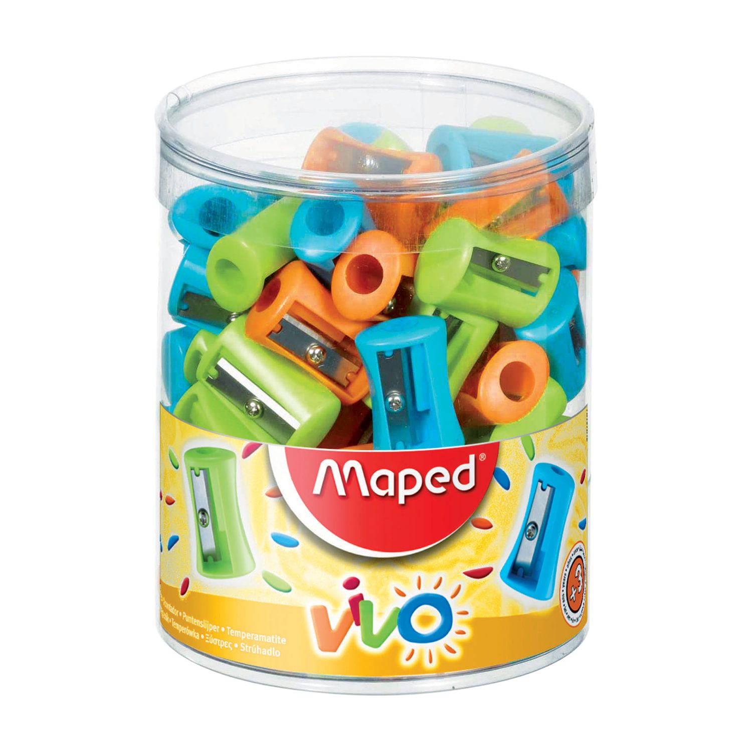 Точилка MAPED (Франция) "Vivo", без контейнера, пластиковая, ассорти, 506300