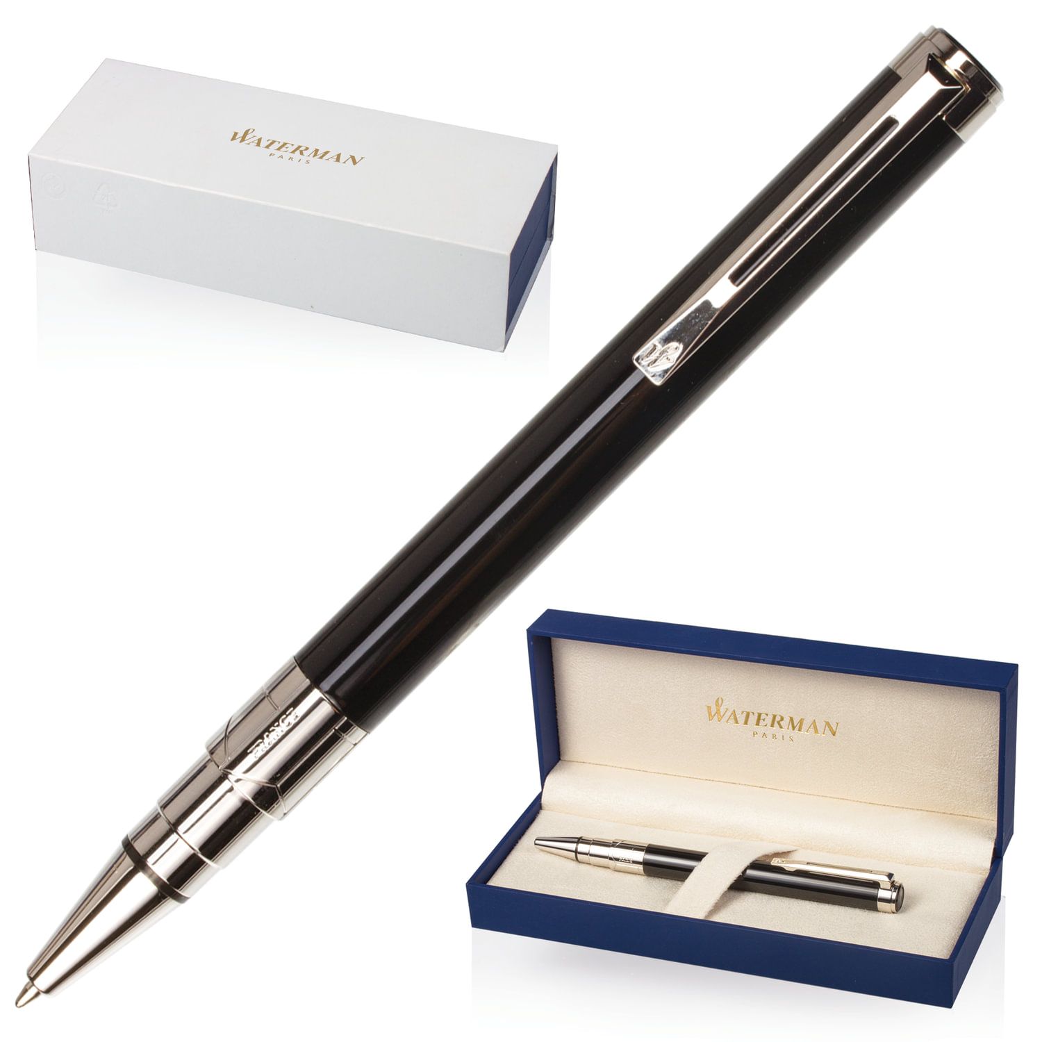Ручка подарочная шариковая WATERMAN "Perspective Black CT", черный лак, никеле-палладиевое покрытие деталей, синяя, S0830760