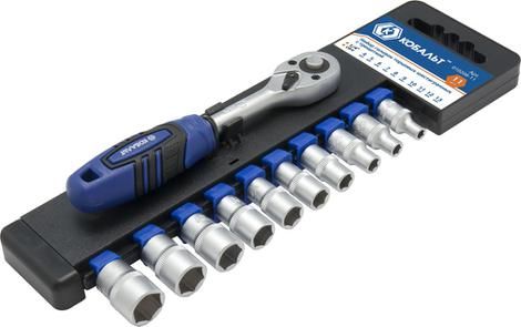 Набор головок торцевых КОБАЛЬТ с трещоткой 1/4" 4, 5, 6, 7, 8 ,9, 10, 11, 12, 13 мм