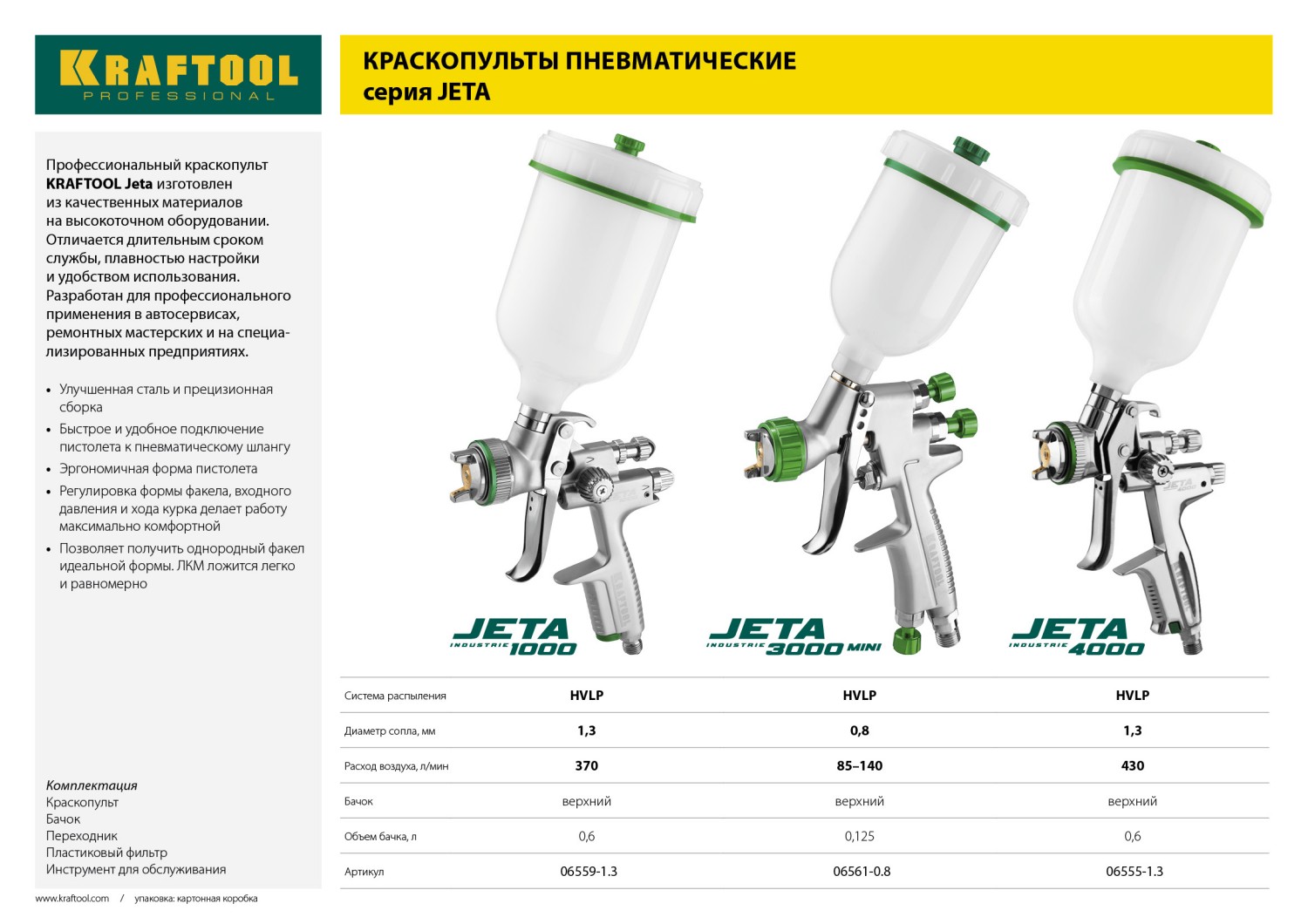 Краскопульт пневматический c верхним бачком, 1,3мм KRAFTOOL "PRO" Jeta 1000