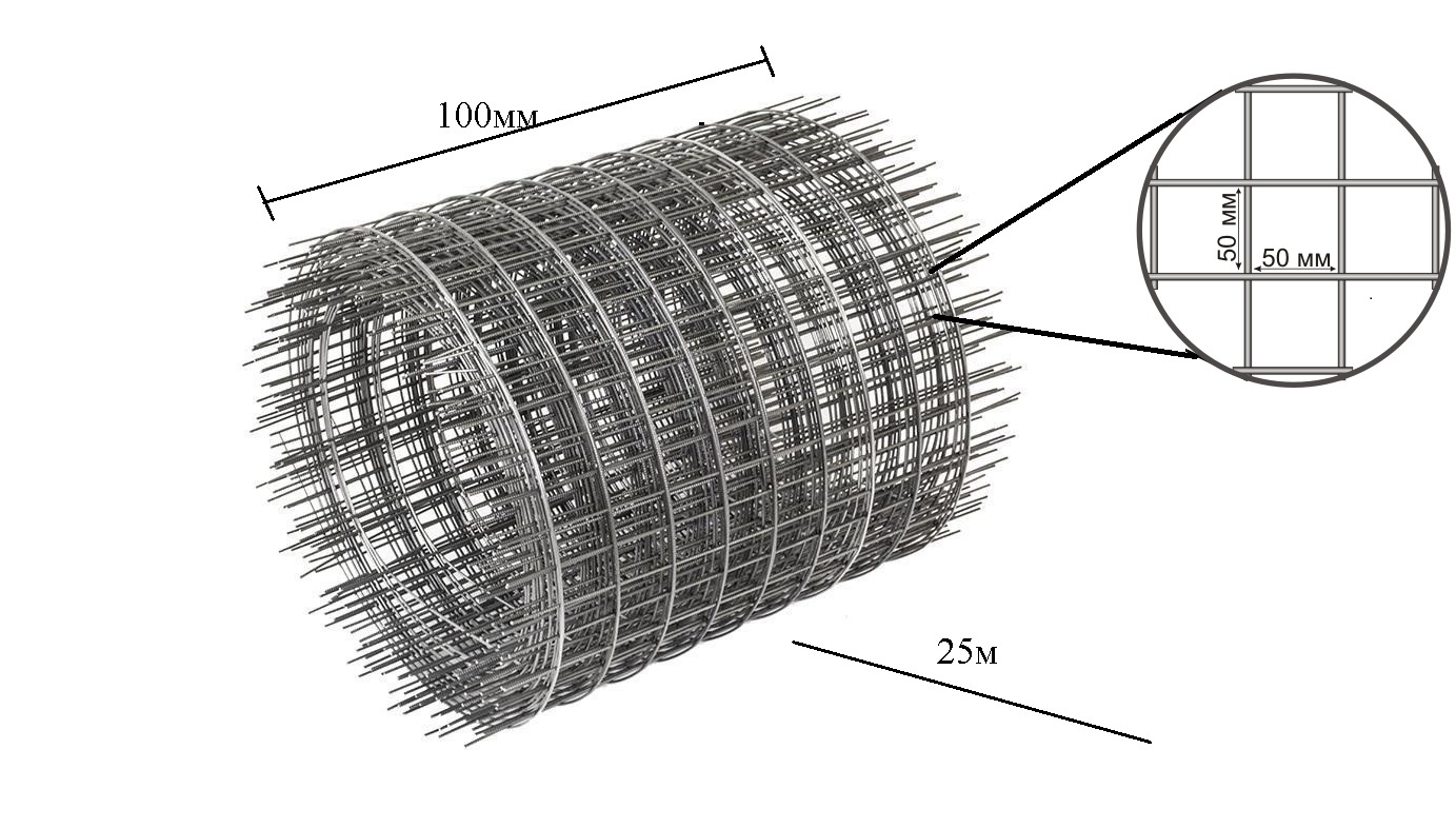 Сетка кладочная в рулоне ячейка 50*60 (1м*25м) d-1,5мм