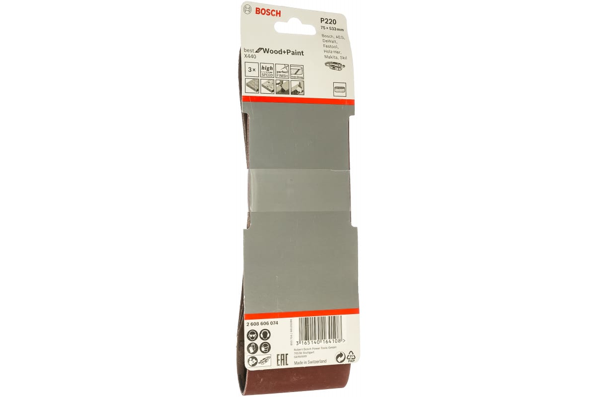 Лента шлифовальная Bosch 75х533(3)-220 (074) 3шт. в упаковке