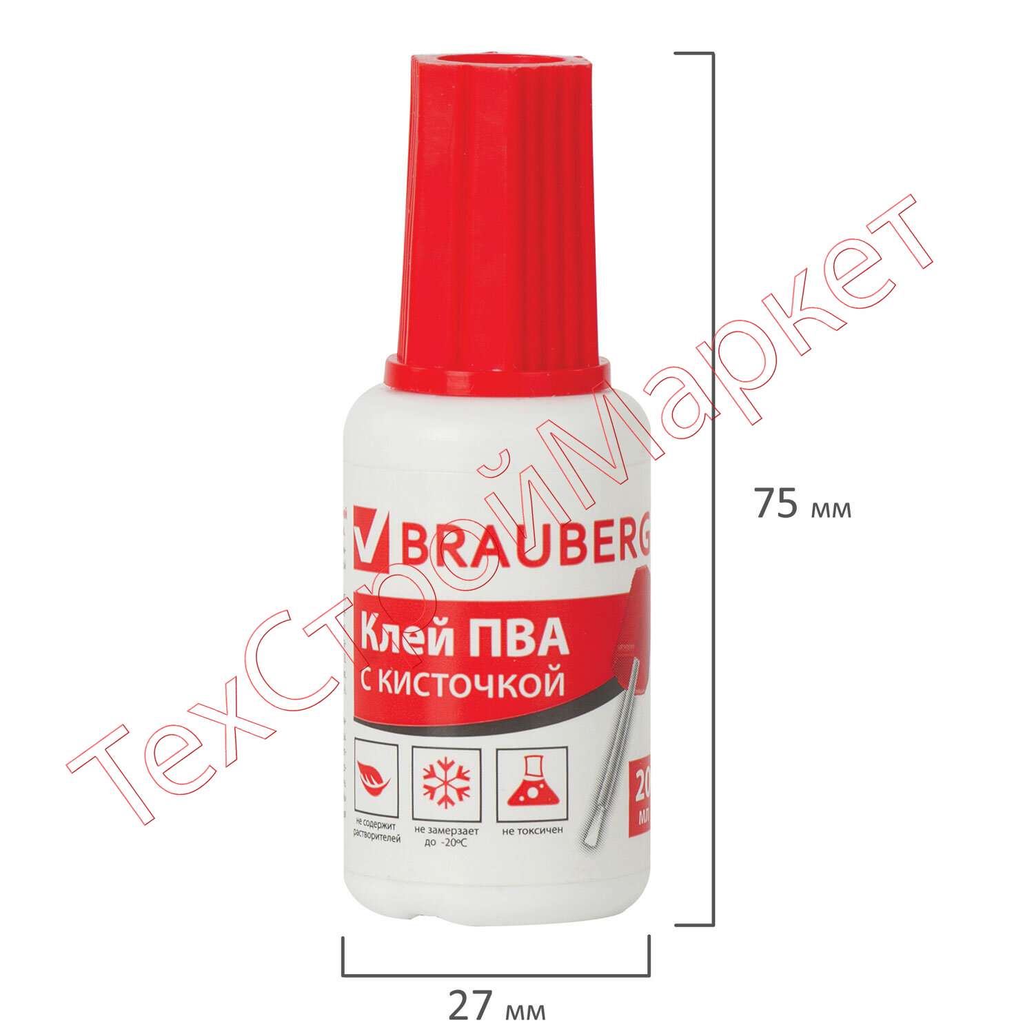 Клей ПВА BRAUBERG, 20 г, с кисточкой, морозостойкий, 222875