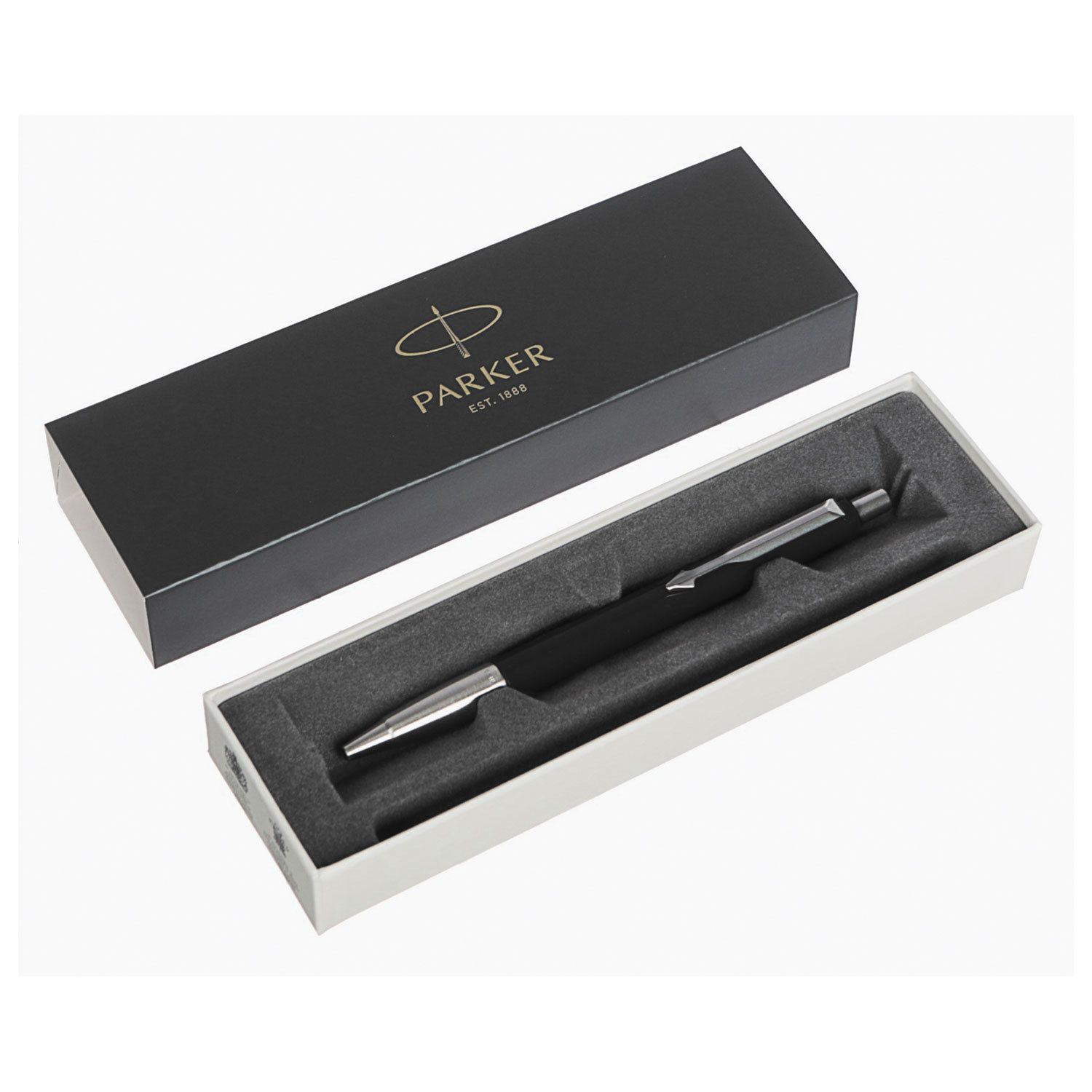 Ручка шариковая PARKER "Vector Standard Black CT", корпус черный, детали из нержавеющей стали, синяя, 2025442