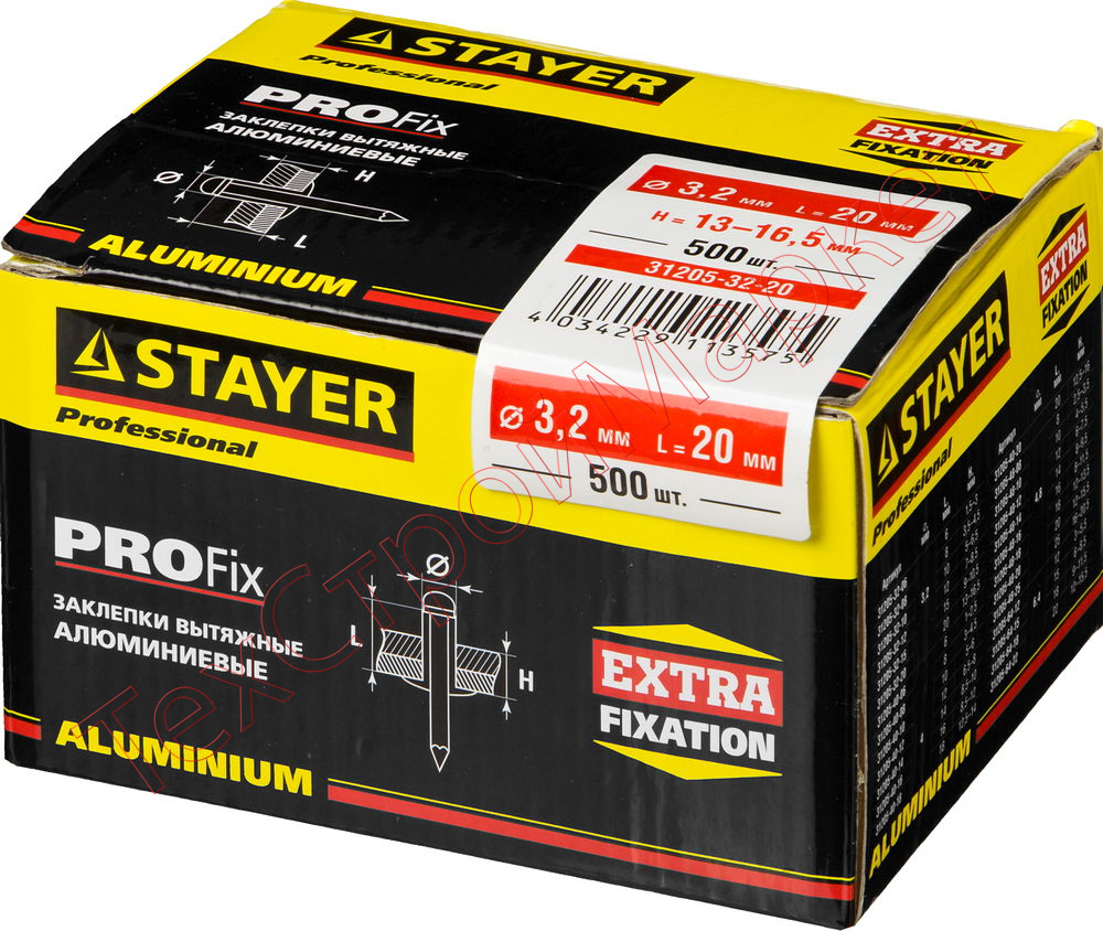 Алюминиевые заклепки Pro-FIX, 3.2 х 20 мм, 500 шт, STAYER Professional