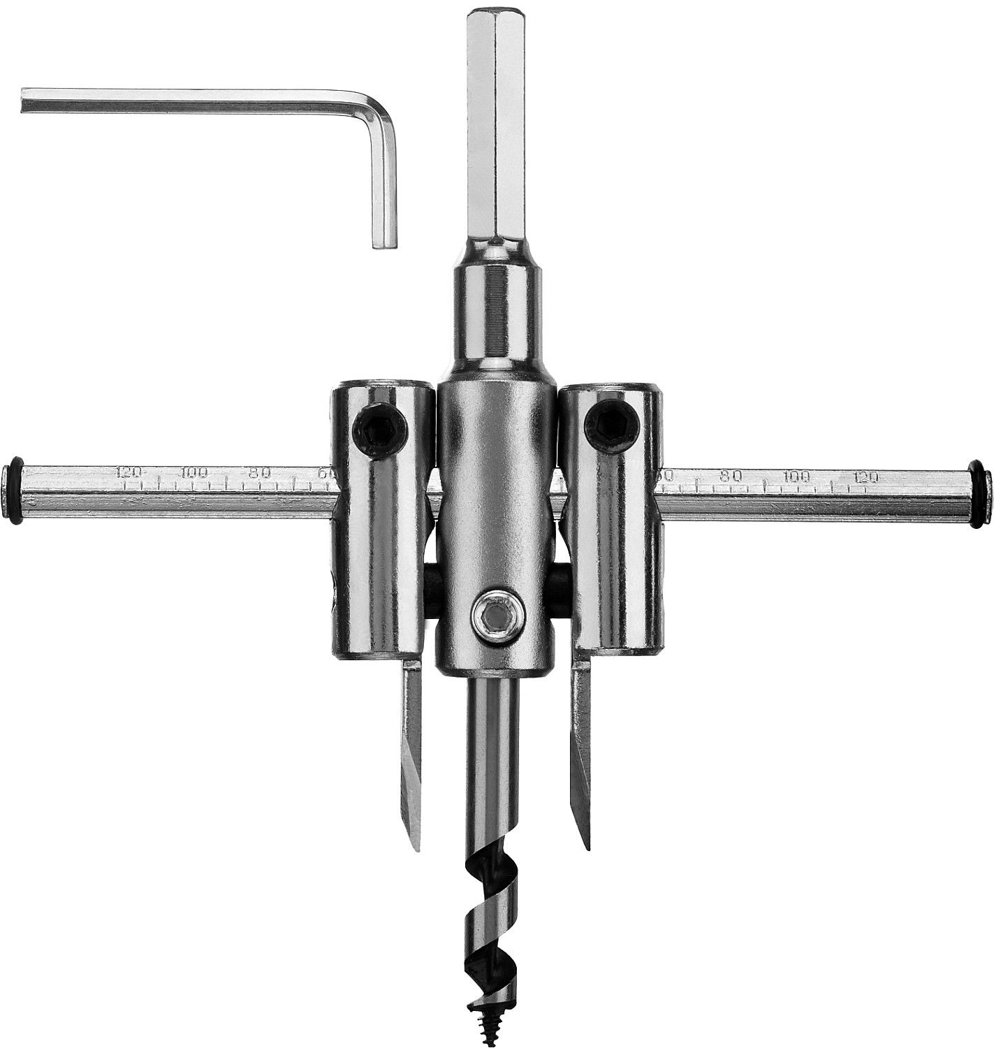 Сверло регулируемое по дереву, двухрезцовое "Балеринка", d=40-120мм, 1-30мм, в блистере ЗУБР "МАСТЕР"