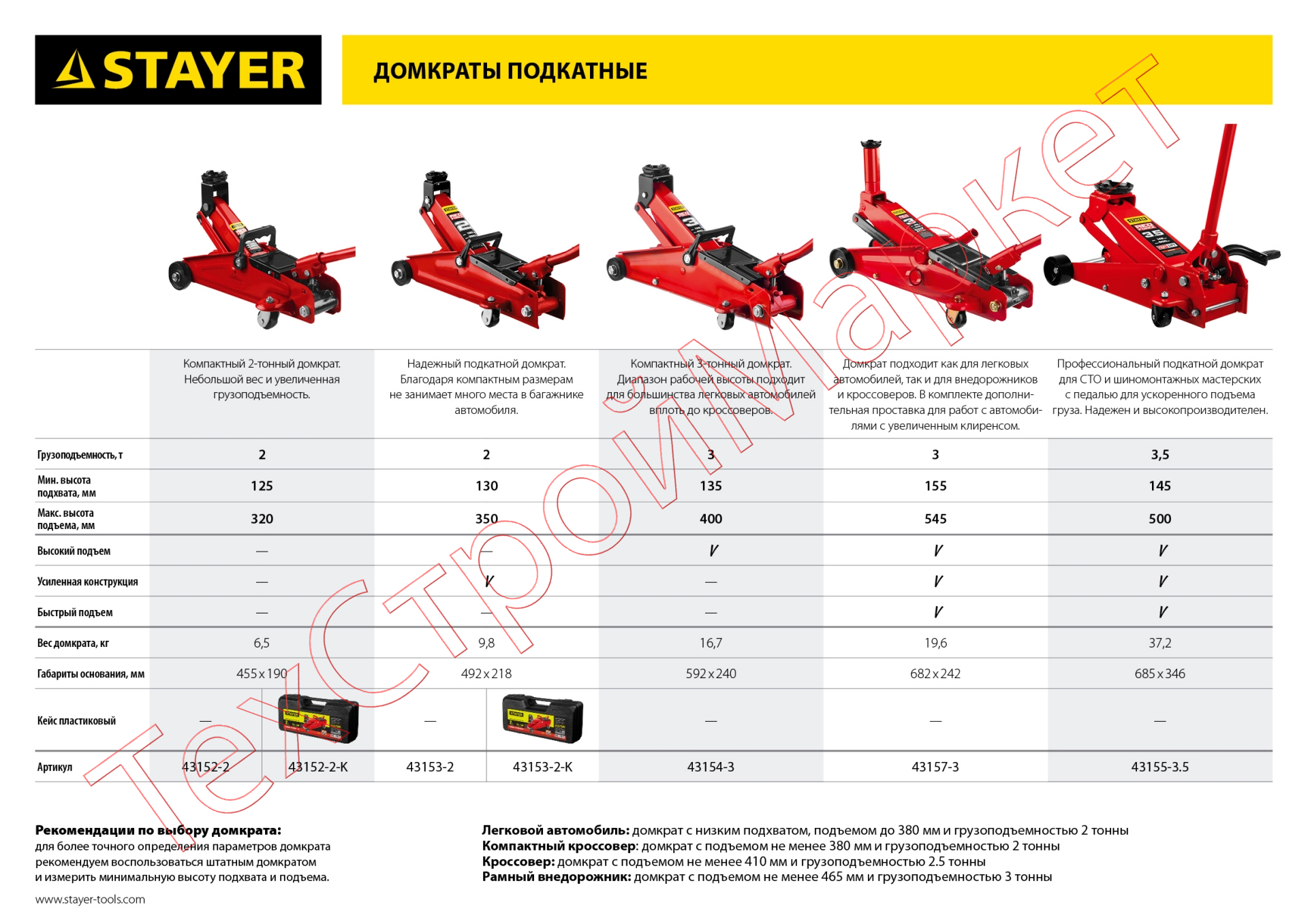 Домкрат гидравлический подкатной "RED FORCE", 3т, 135-400мм, STAYER 43154-3