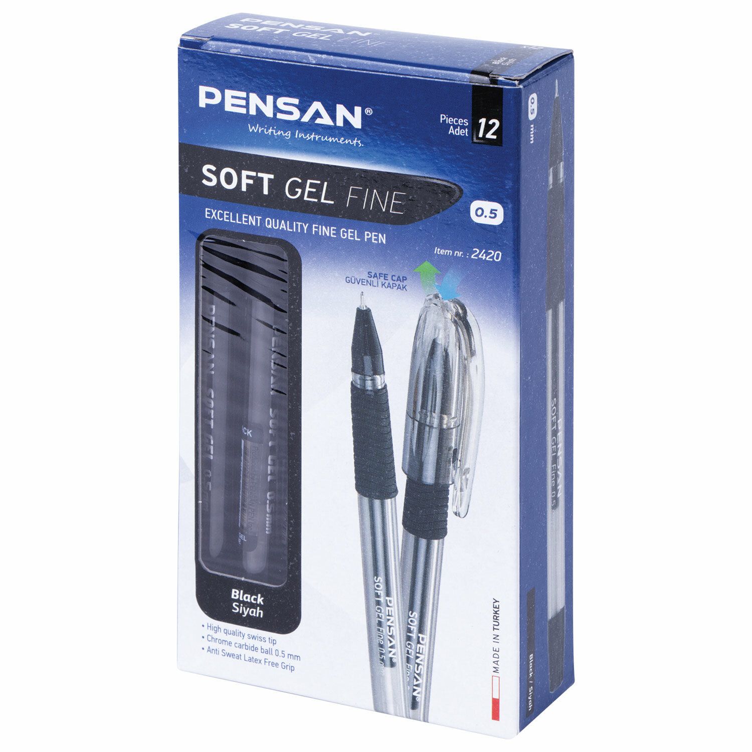Ручка гелевая с грипом PENSAN "Soft Gel Fine", ЧЕРНАЯ, игольчатый узел 0,5 мм, линия 0,4 мм, 2420/12