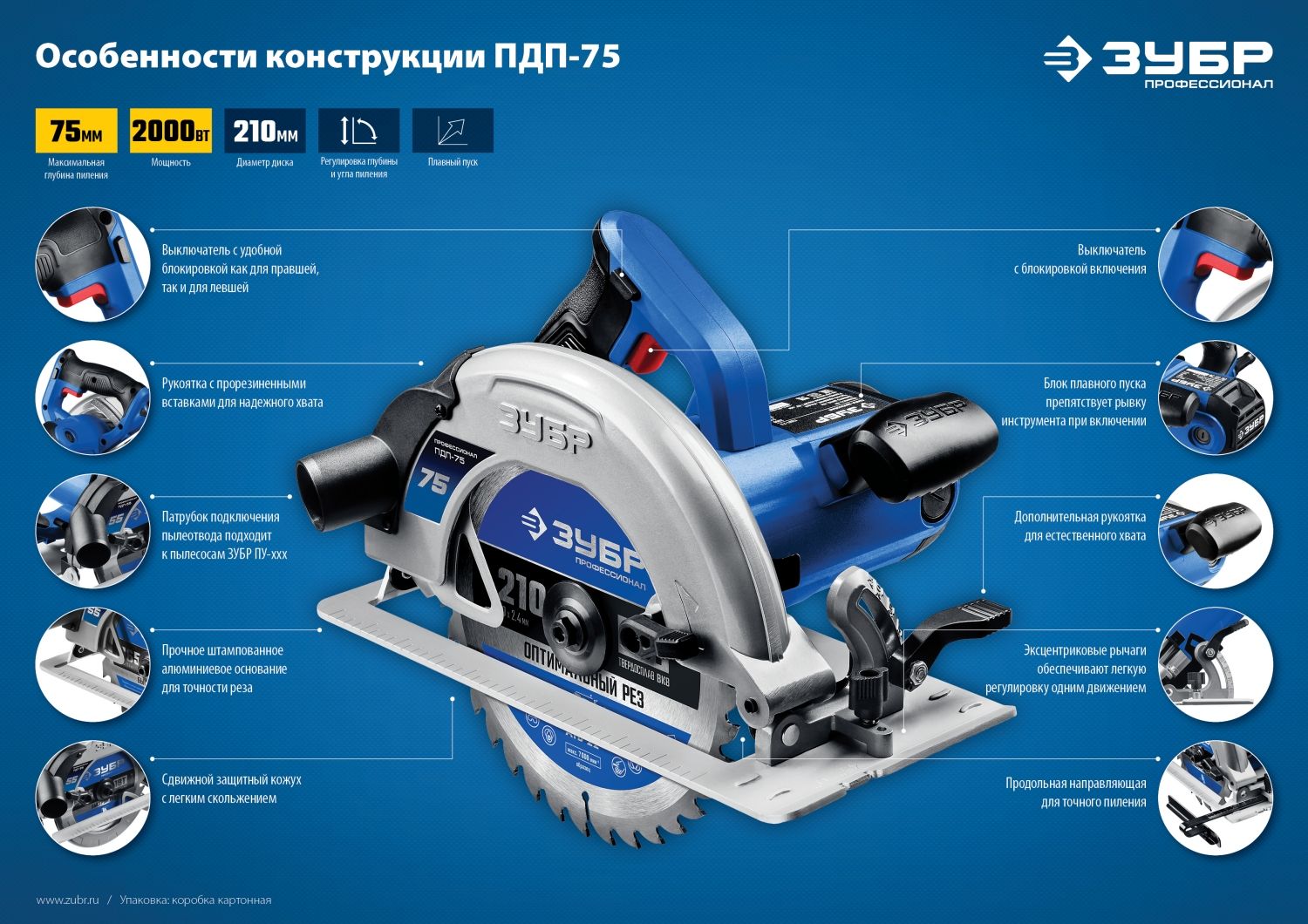 Пила циркулярная ЗУБР Профессионал ПДП-75