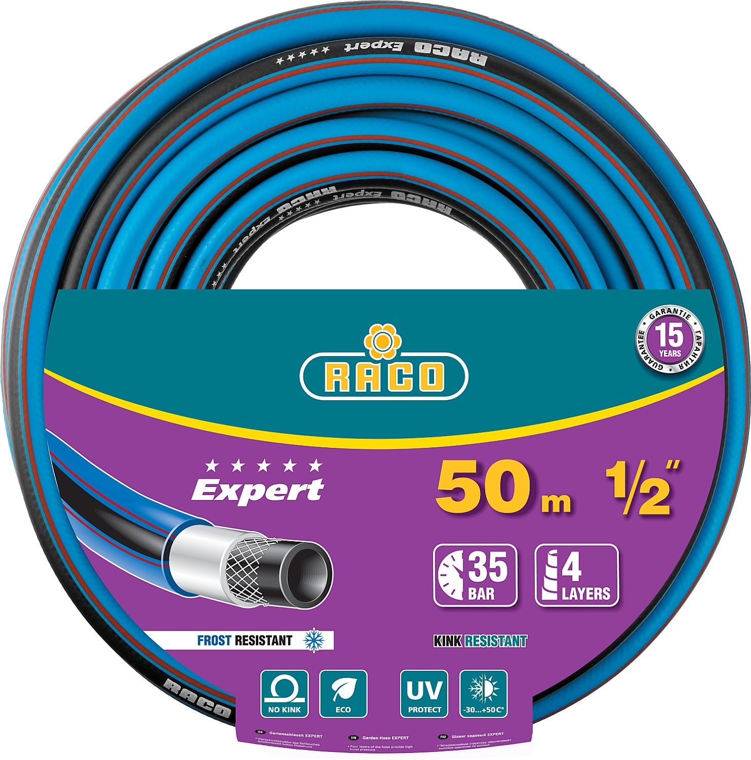 Шланг поливочный, армированный, 4-х слойный, 35 атм.,1/2"x50м 	RACO EXPERT 