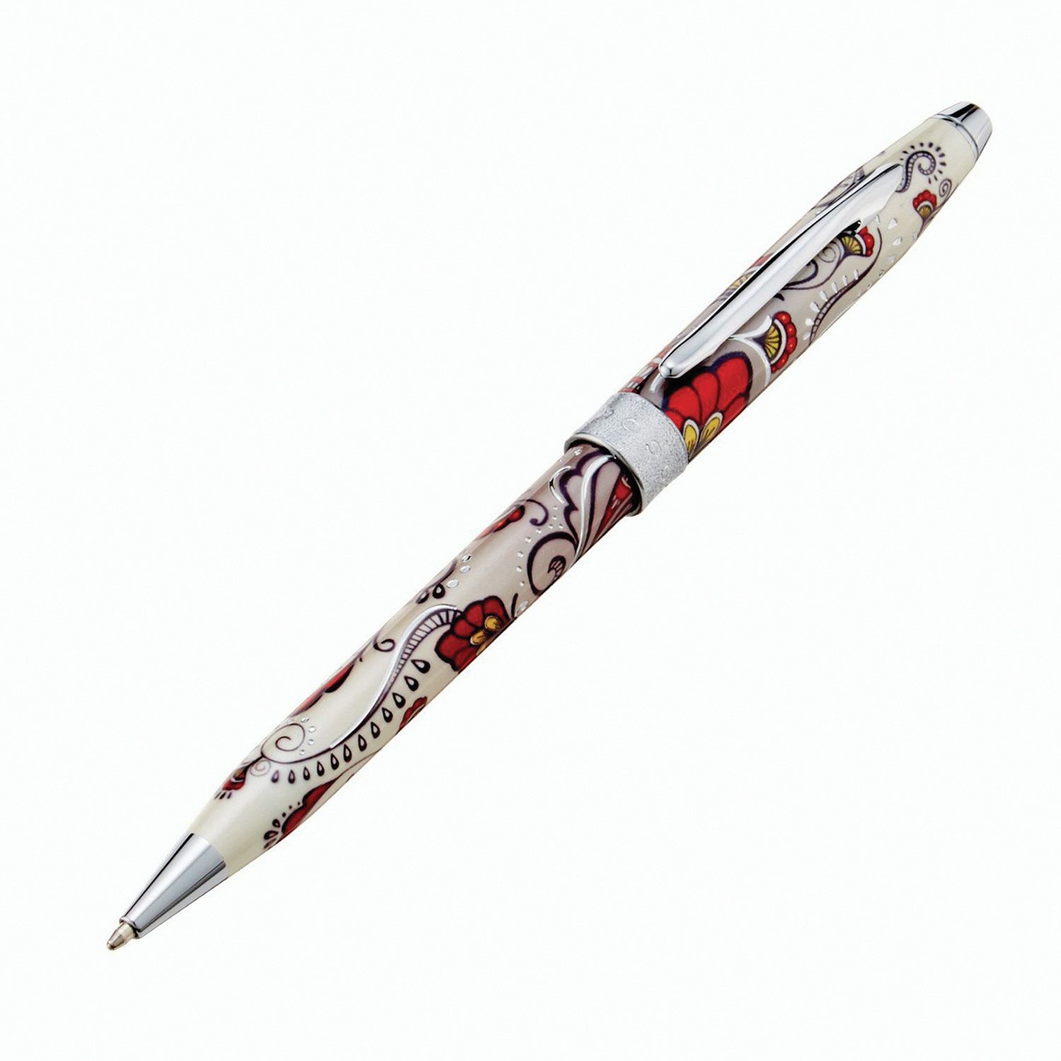 Ручка подарочная шариковая CROSS Botanica "Красная колибри", лак, латунь, хром, черная, AT0642-3