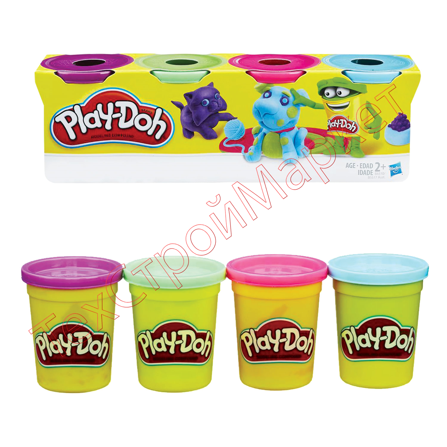 Пластилин PLAY-DOH Hasbro, 4 цвета, 546 г, баночки в коробке, B5517