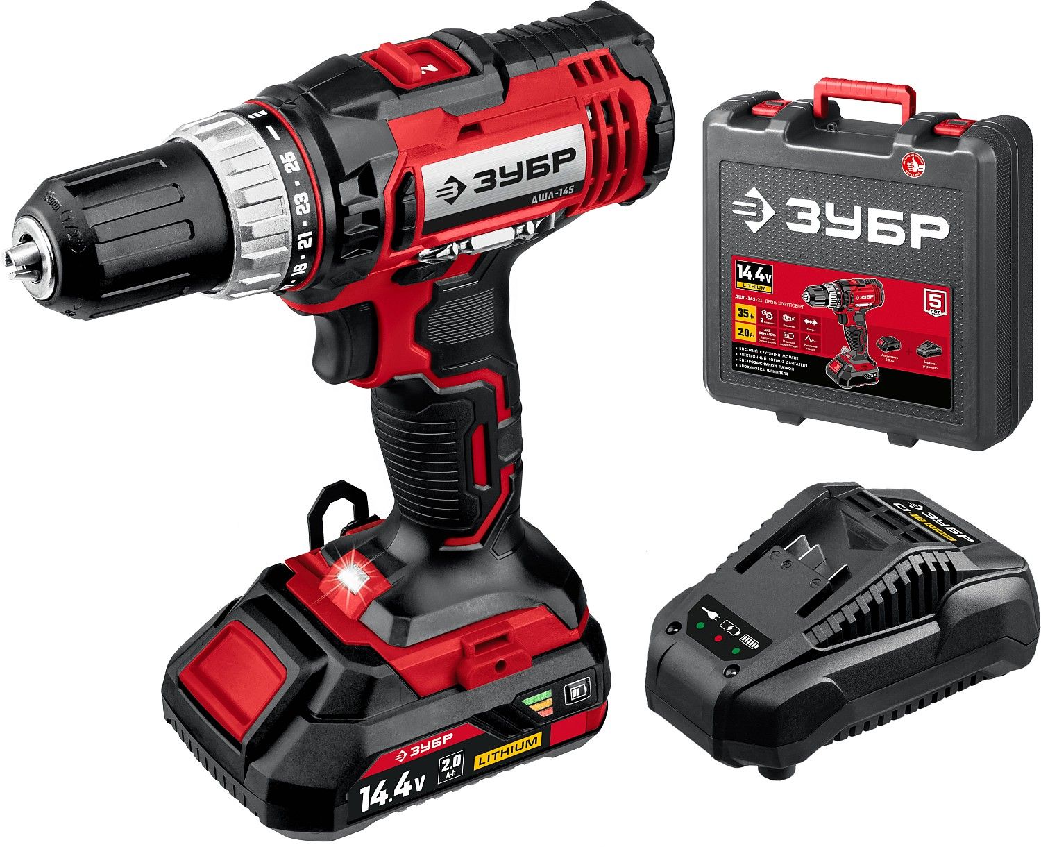 Дрель-шуруповерт 14.4В, 1 АКБ, в кейсе, ДШЛ-145-21 ЗУБР