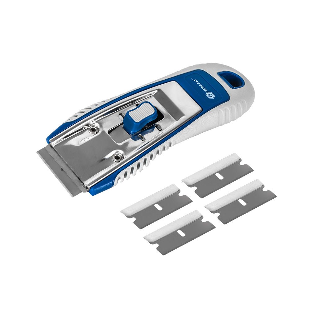Скребок КОБАЛЬТ строительный, для глад. пов-й, лезвие 39мм, корпус из AБС пластика, мет. напр-я, 5 лезвий в компл., блистер
