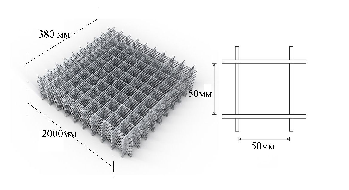 Сетка кладочная в листах ячейка 50*50 (0,38м*2м) d-2,5мм