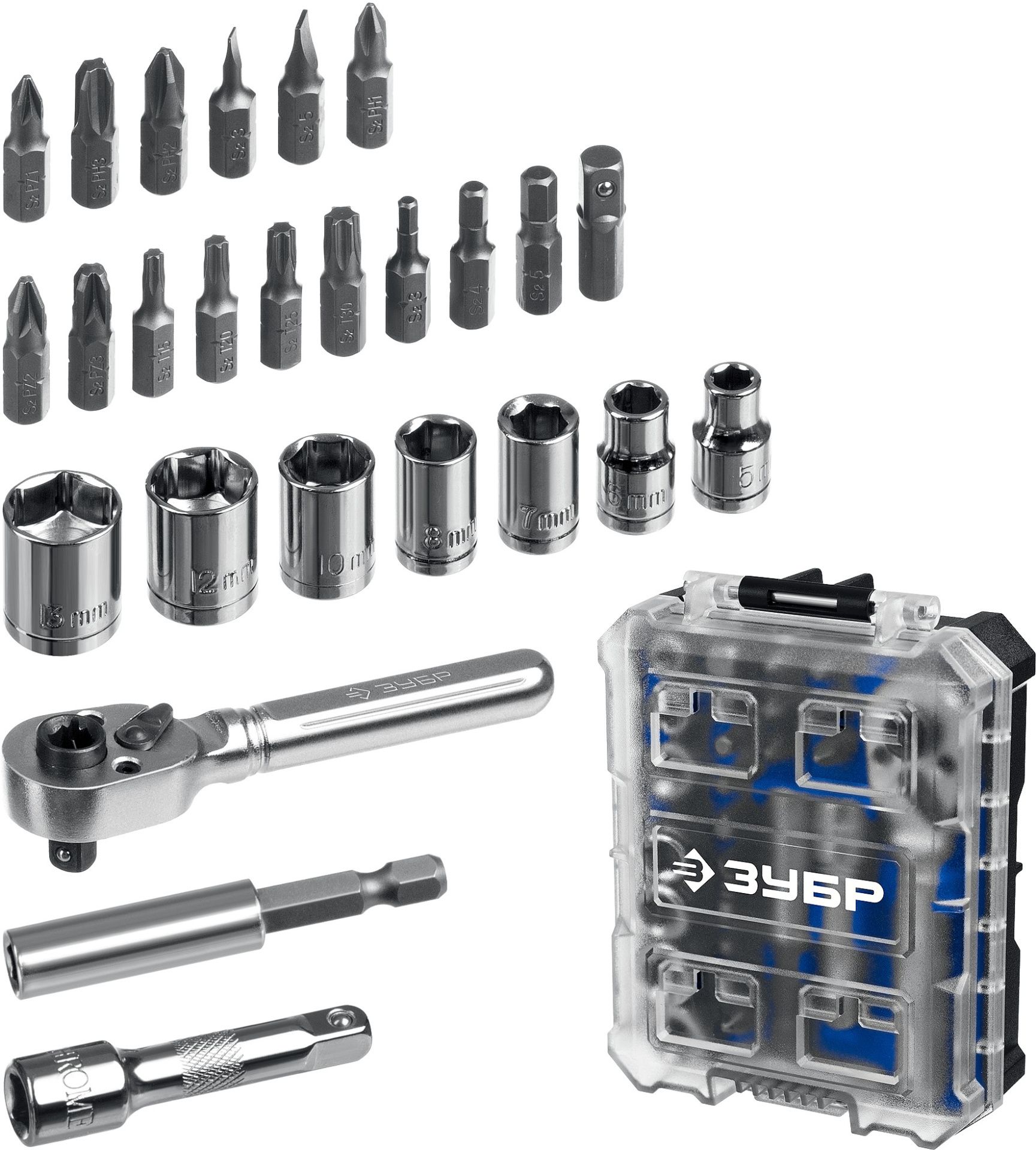 Набор трещотка с насадками ЗУБР Компакт 26 предметов