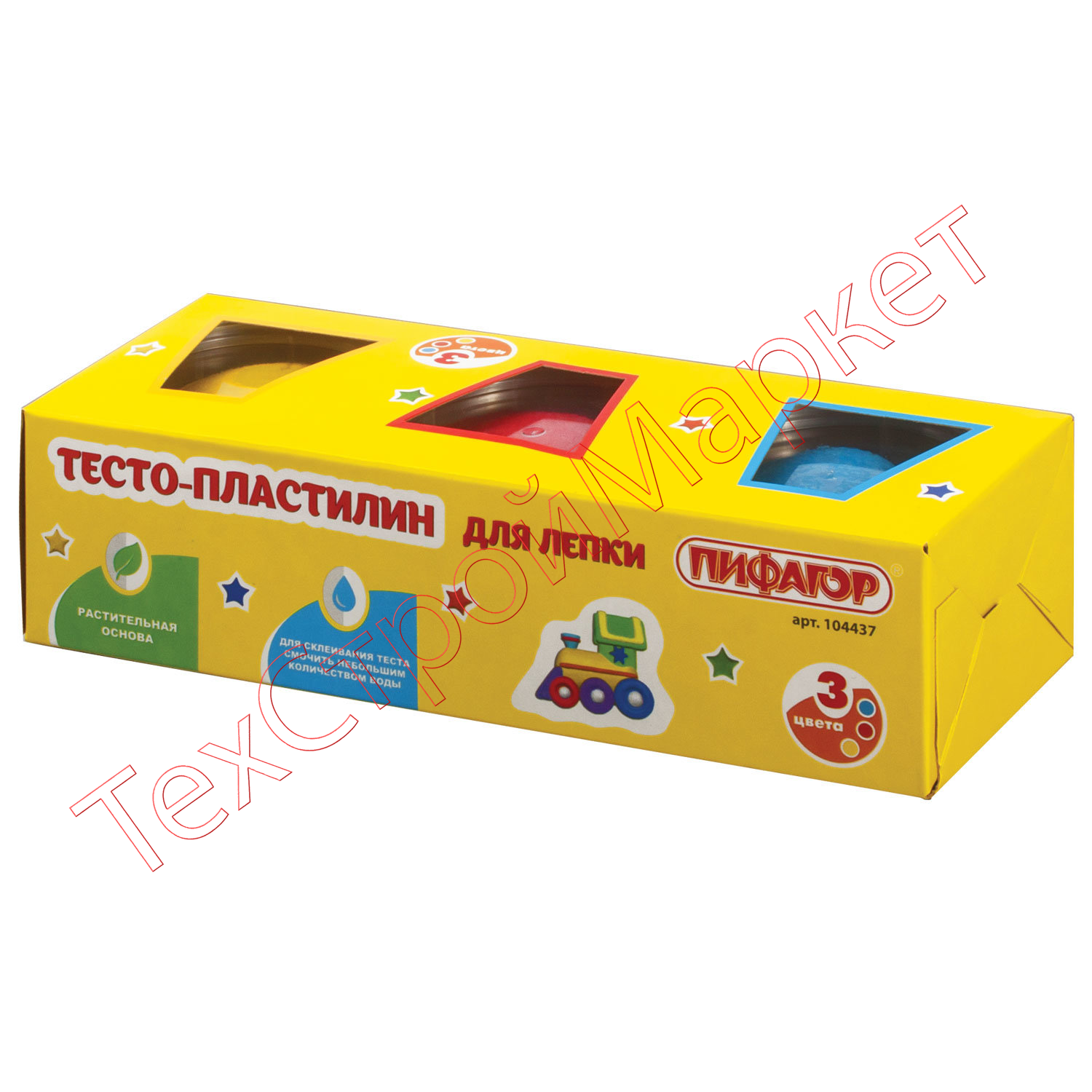 Пластилин на растительной основе (тесто для лепки) ПИФАГОР, 3 цвета, 270 г, картонный рукав, 104437