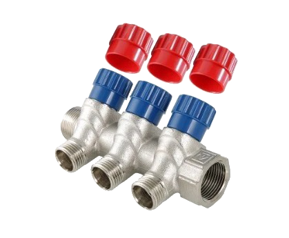 Коллектор с регул. вентилями, 1"х3 вых. 1/2" нар. VALFEX 