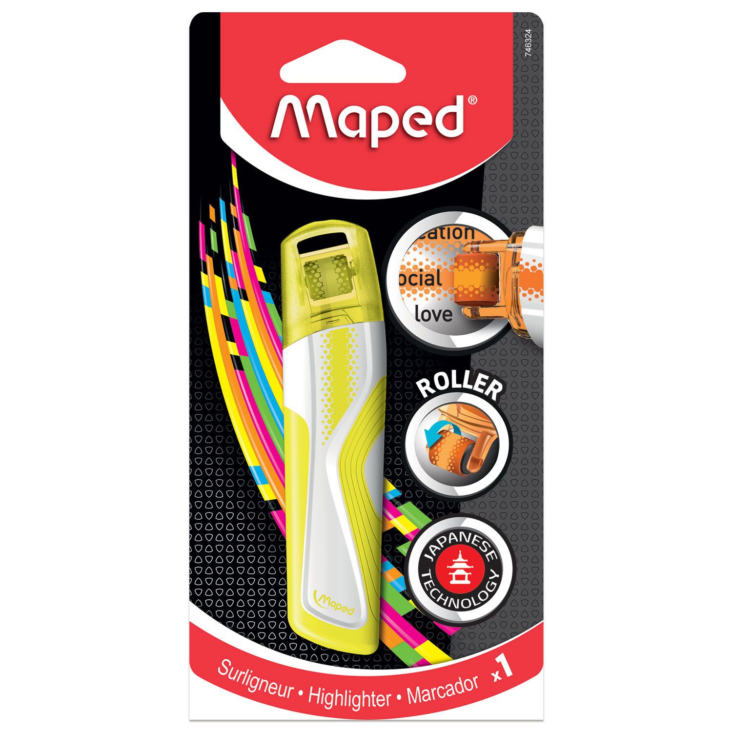 Текстовыделитель-роллер MAPED (Франция) "Fluo Pep's", ЖЕЛТЫЙ, 5 мм, блистер, 746324