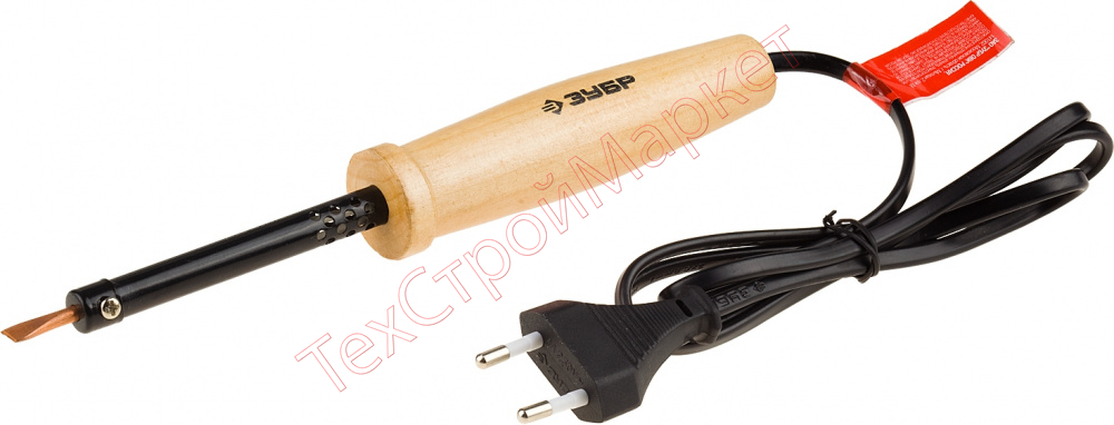 Электропаяльник ЗУБР "МАСТЕР" с деревянной рукояткой и долговечным жалом, форма клин, 40Вт