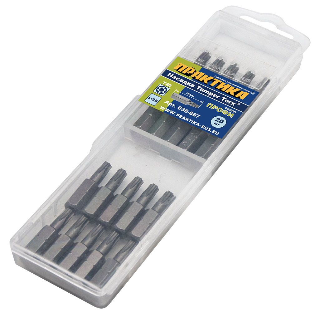 Бита отверточная, "Профи", Torx-20 х 25мм(20шт), кассета, ПРАКТИКА  