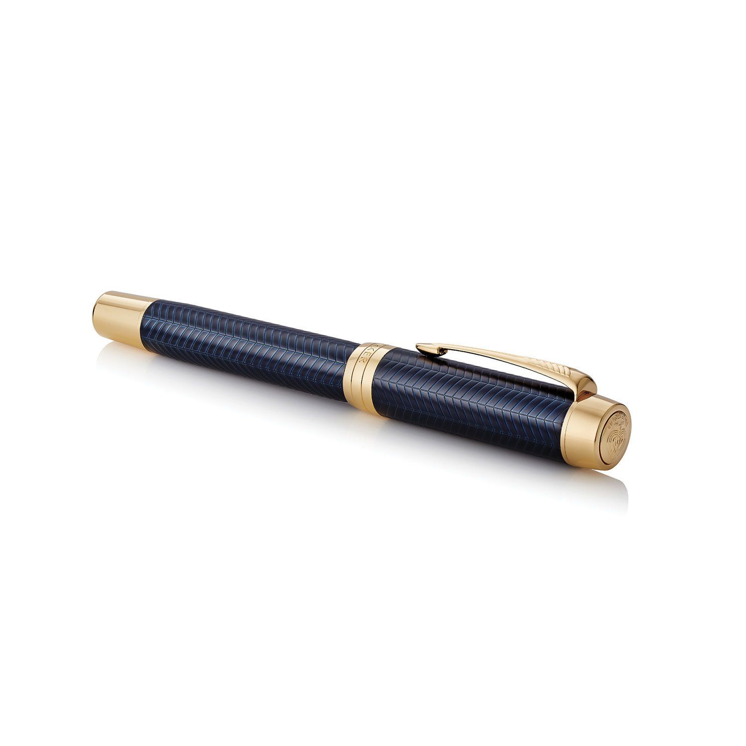 Ручка перьевая PARKER "Duofold Prestige Blue Chevron GT", перо M, корпус синий, позолоченные детали, черная, 1931370