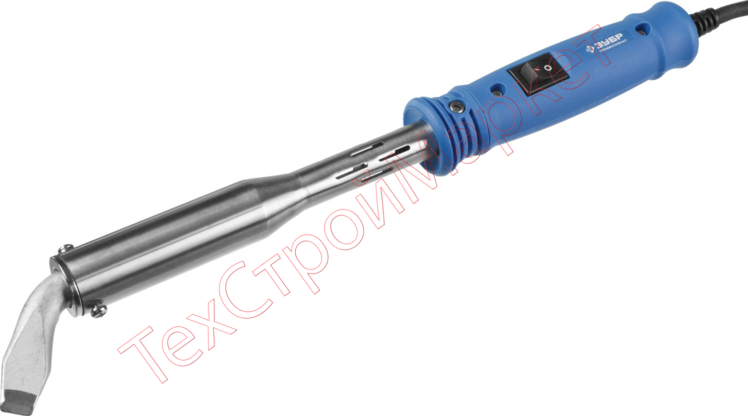 Паяльник  с выключателем, пластмассовой рукояткой и долговечным жалом, 200Вт, клин,ЗУБР "ПРОФЕССИОНАЛ",55301-200