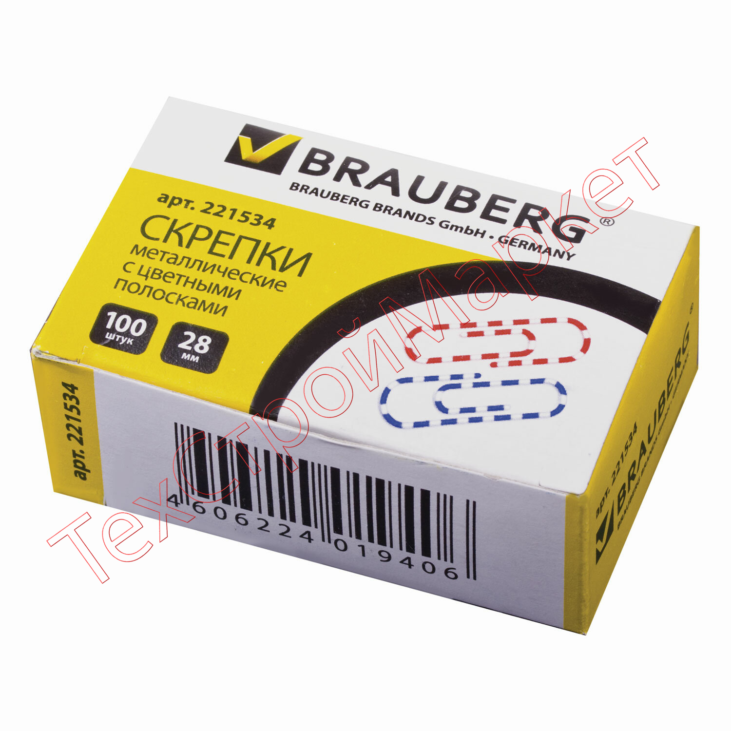 Скрепки BRAUBERG, 28 мм с цветными полосками, 100 шт., в картонной коробке, 221534