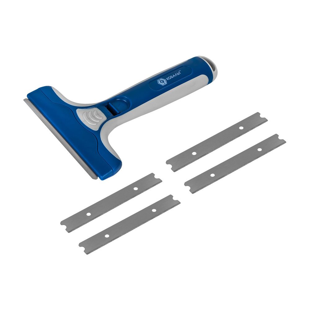 Скребок КОБАЛЬТ строительный, для гладких поверхностей, лезвие 100мм, корпус из AБС пластика, 5 запасных лезвий, блистер