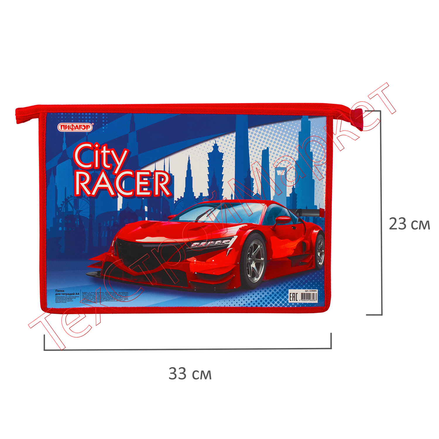 Папка для тетрадей ПИФАГОР А4, 1 отделение, картон, молния сверху, "CITY RACER", 229094