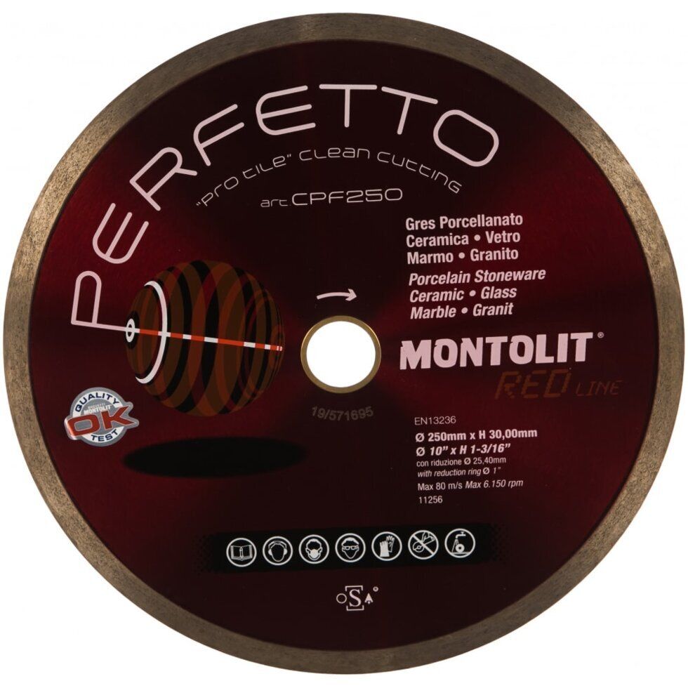 Диск алмазный для керамогранита MONTOLIT "PERFETTO" CPF250 250*30/25,4 (Made in Italy)
