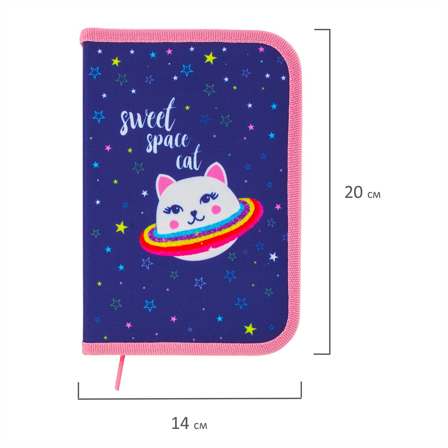 Пенал BRAUBERG, 1 отделение, ткань, 20х14 см, "Space Cat", 229278