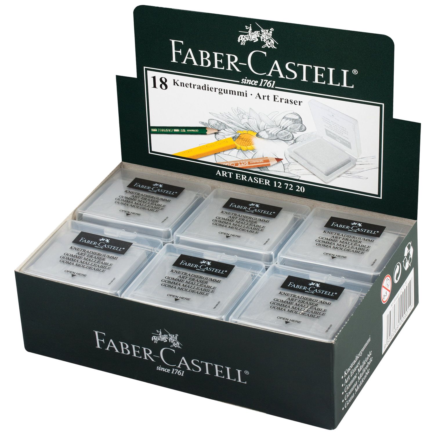 Ластик-клячка FABER-CASTELL, 40х35х10 мм, серый, прямоугольный, натуральный каучук, 127220