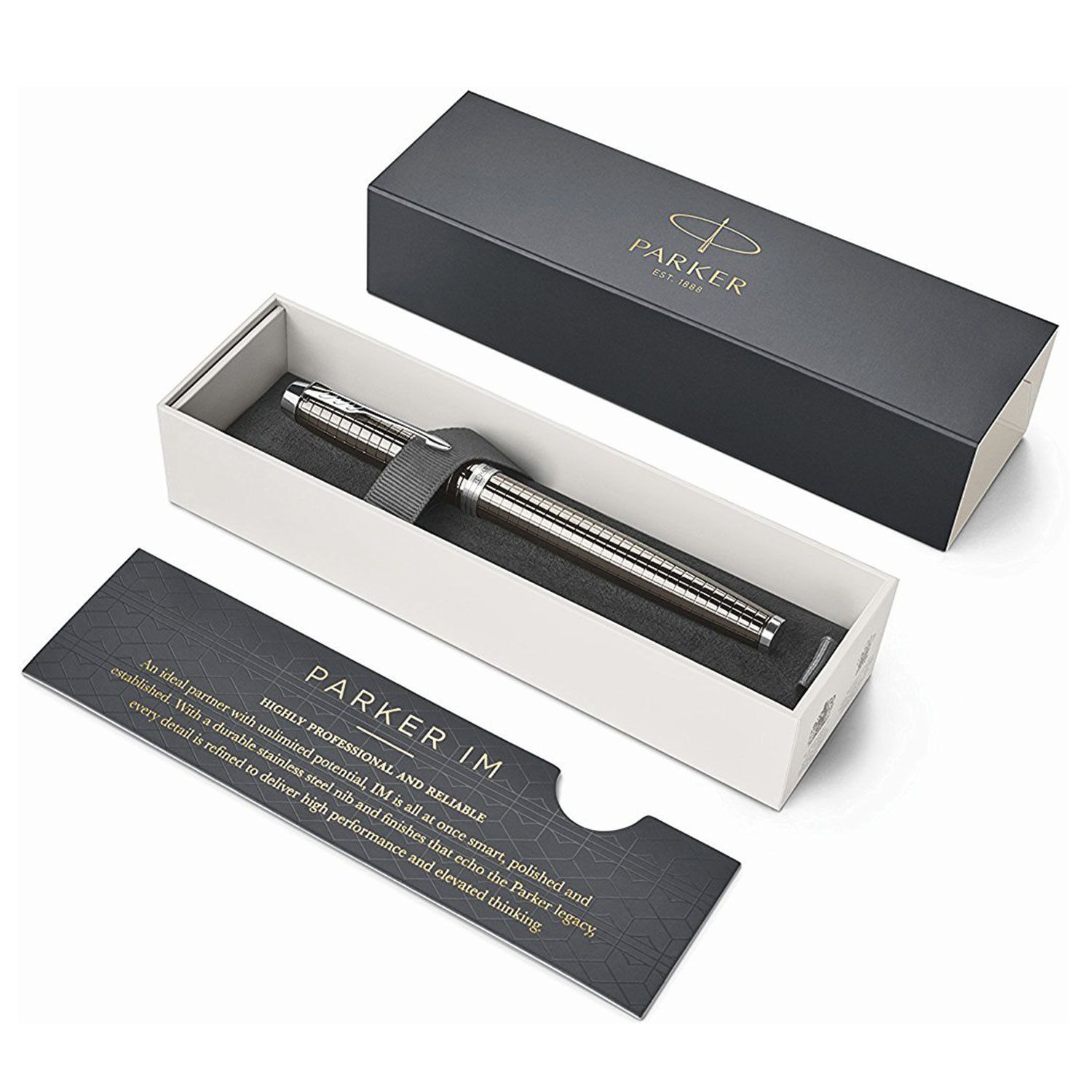 Ручка перьевая PARKER "IM Premium Dark Espresso Chiselled CT", корпус кофейный лак с гравировкой, хромированные детали, синяя, 1931681