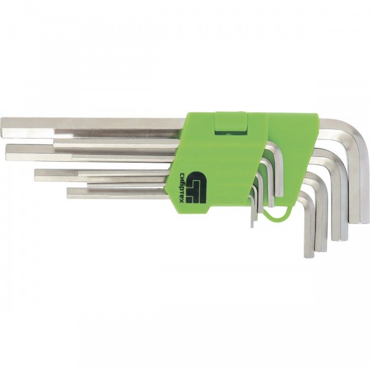 Набор ключей имбусовых Сибртех HEX, 1,5-10 мм, 45x, закаленные, 9 шт, удлиненные, никель