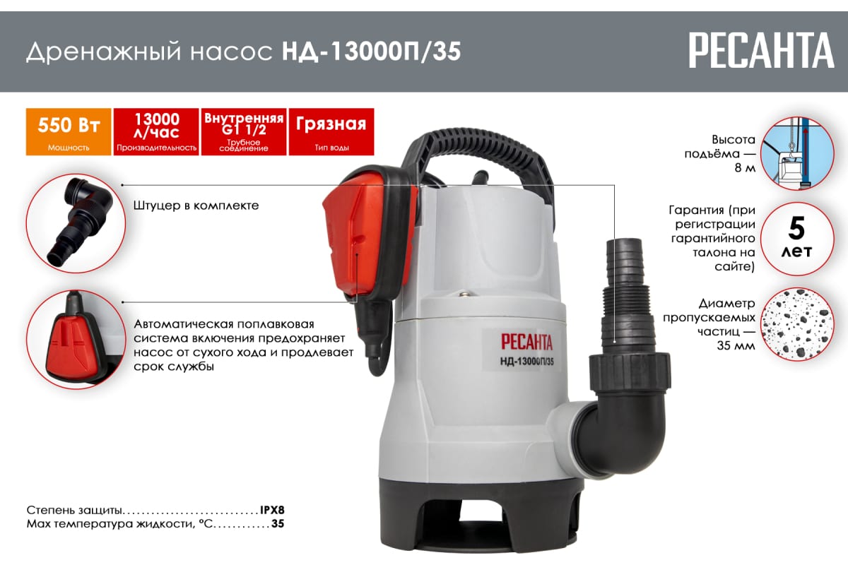 Насос дренажный  НД-13000П/35 Ресанта