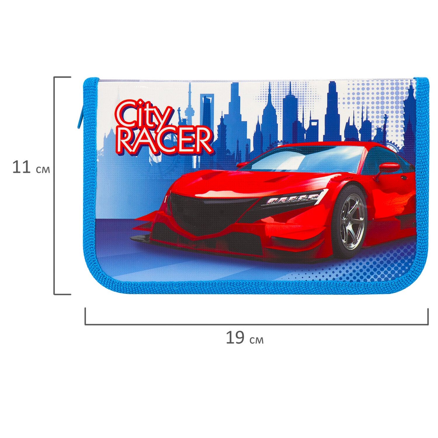 Пенал ПИФАГОР, 1 отделение, ламинированный картон, 19х11 см, "CITY RACER", 229146