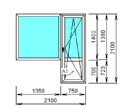 Окно ПВХ  с балконной дверью, однокамерное, окно глухое, дверь поворотно откидная.
