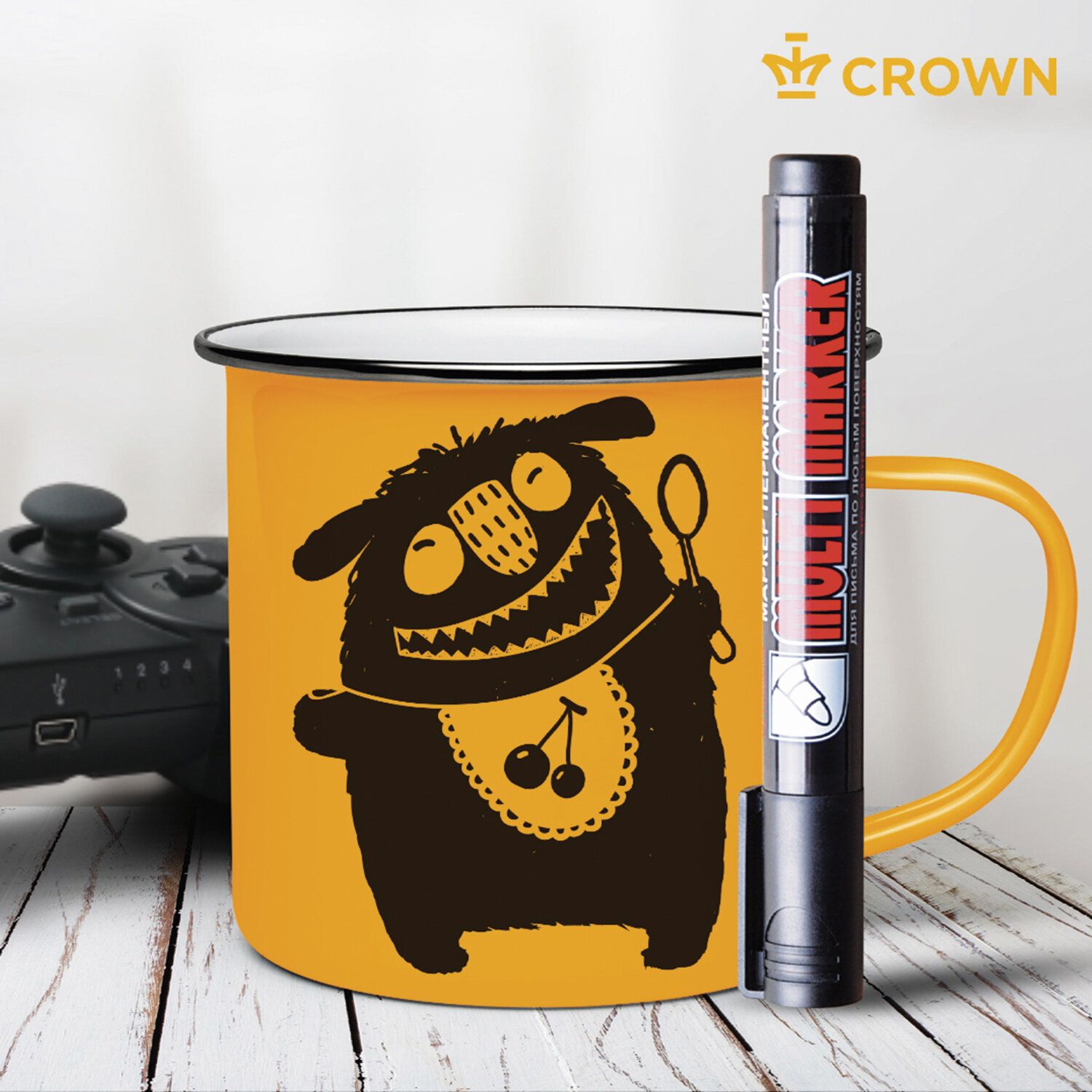 Маркер перманентный (нестираемый) CROWN "Multi Marker", ЧЕРНЫЙ, круглый наконечник, 3 мм, CPM-800