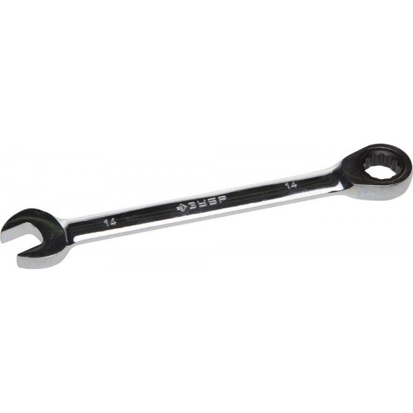 Ключ ЗУБР "ПРОФИ" гаечный комбинированный трещоточный, Cr-V сталь, хромированный, 14мм